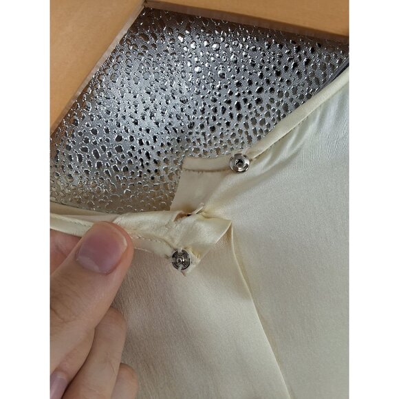 Nordstrom 100% Silk Ivory Blouse Gold Button Pleated Front Size 10 - Picture 6 of 6